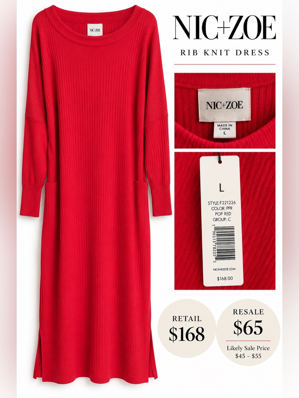 NIC+ZOE NWT Pop Red Rib-Knit Maxi Dress